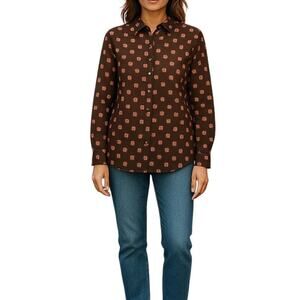 Lauren Ralph Lauren Brown Rose Print Button Up Cotton Long Sleeve Shirt Medium